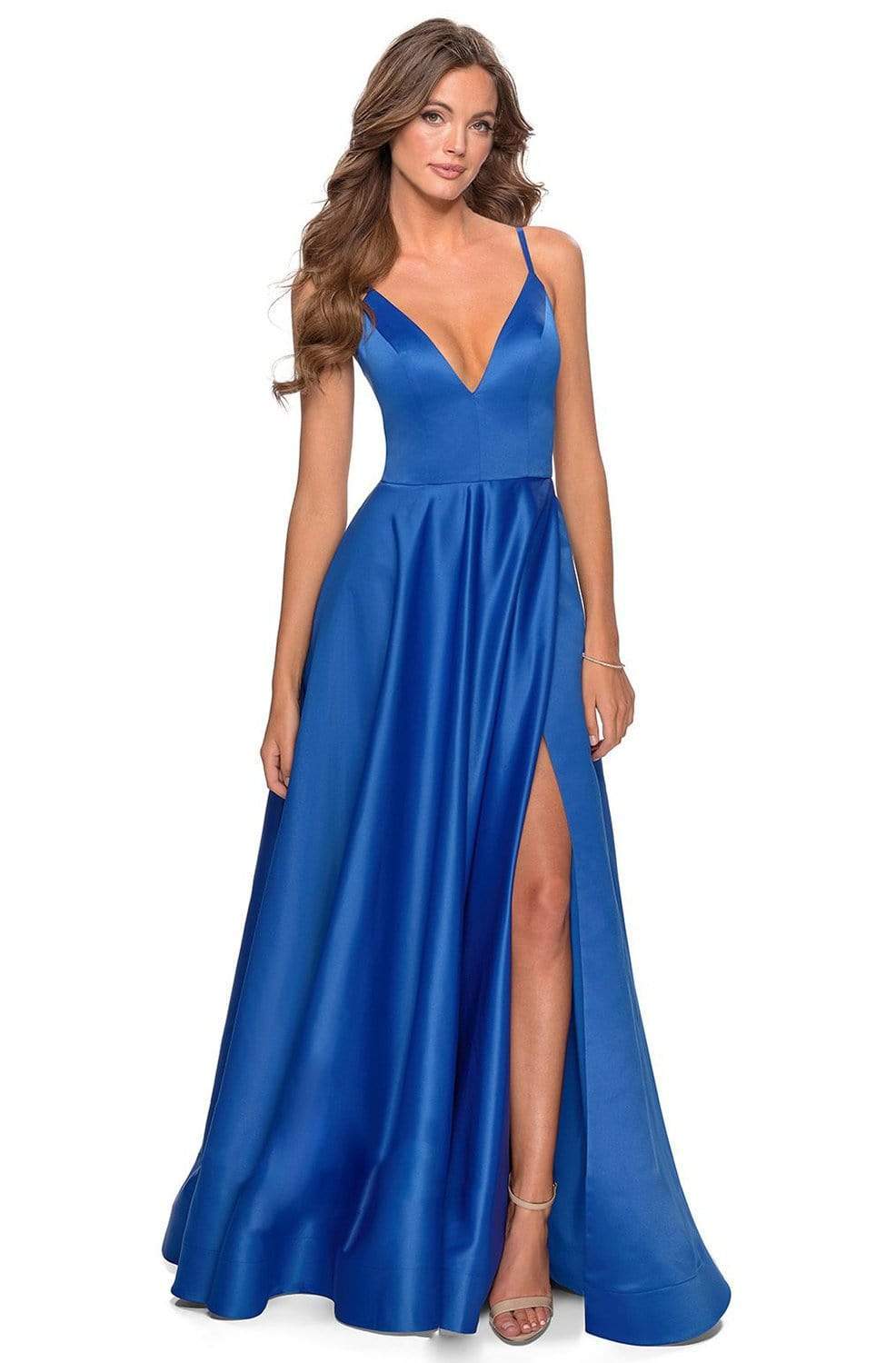Robe de bal junior en satin à décolleté en V profond