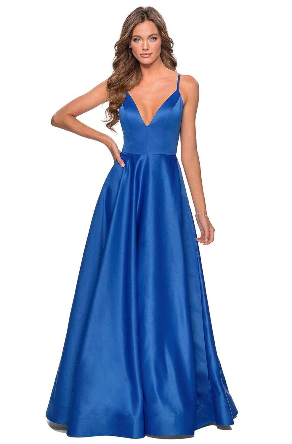 Robe de bal junior en satin à décolleté en V profond
