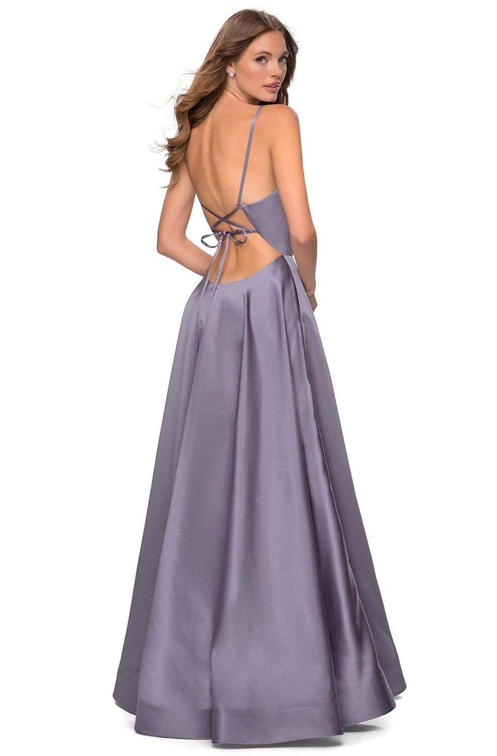 Robe de bal junior en satin à décolleté en V profond