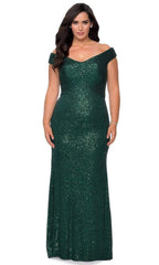Robe fourreau modeste à sequins et épaules dénudées pour bal de promo