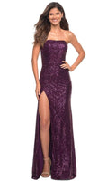 Ruched Sequin Gown with Slit