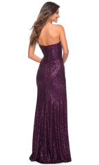Ruched Sequin Gown with Slit