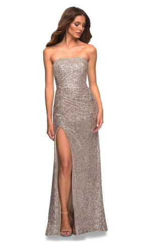 Robe longue à sequins froncée avec fente