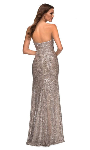 Robe longue à sequins froncée avec fente