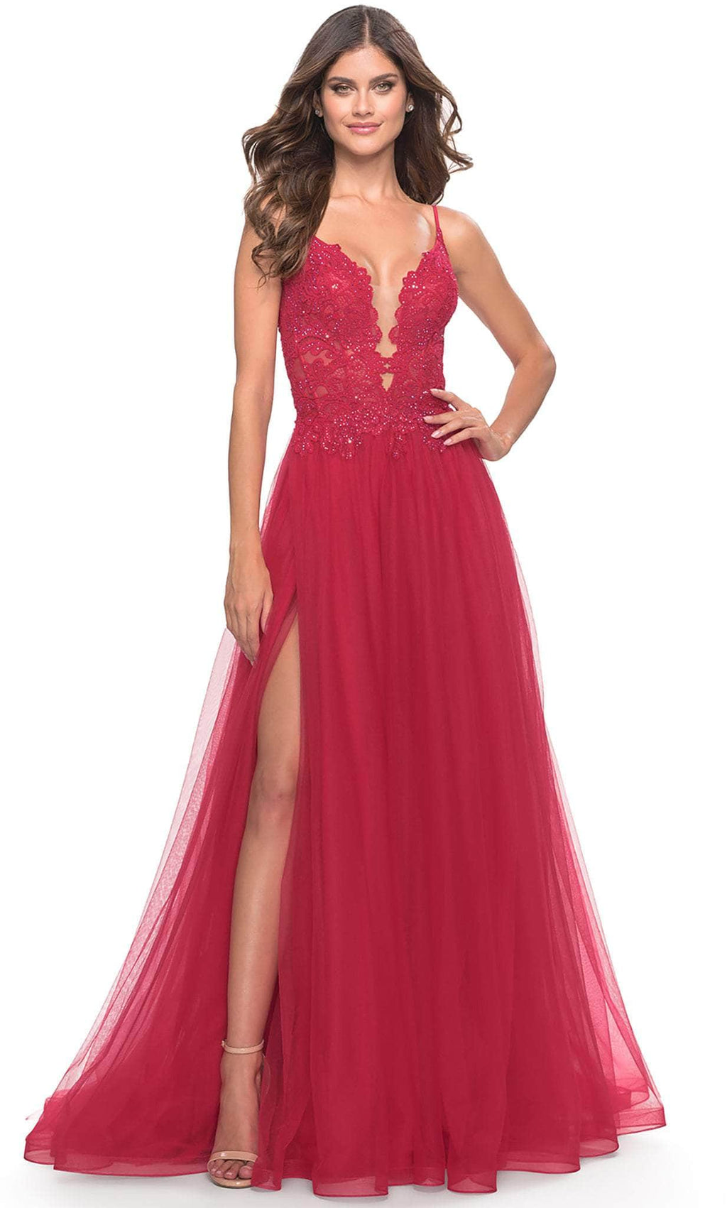 Lace High Slit Prom Dress