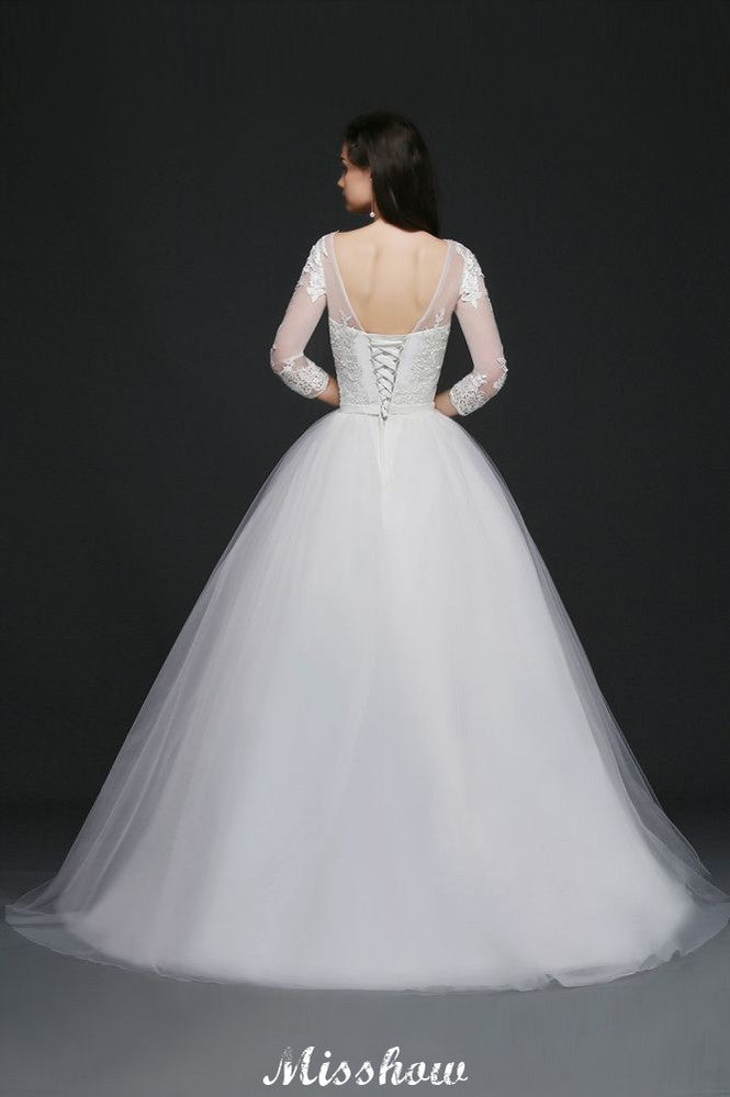 Lace Appliques Ball Gown Scoop Tulle Wedding Dress