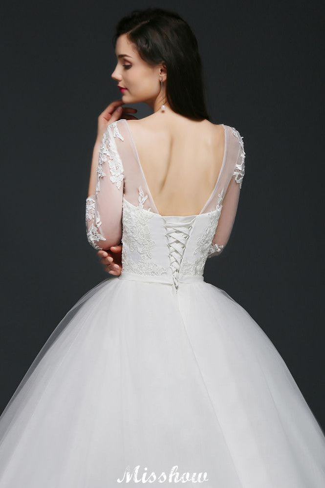 Lace Appliques Ball Gown Scoop Tulle Wedding Dress