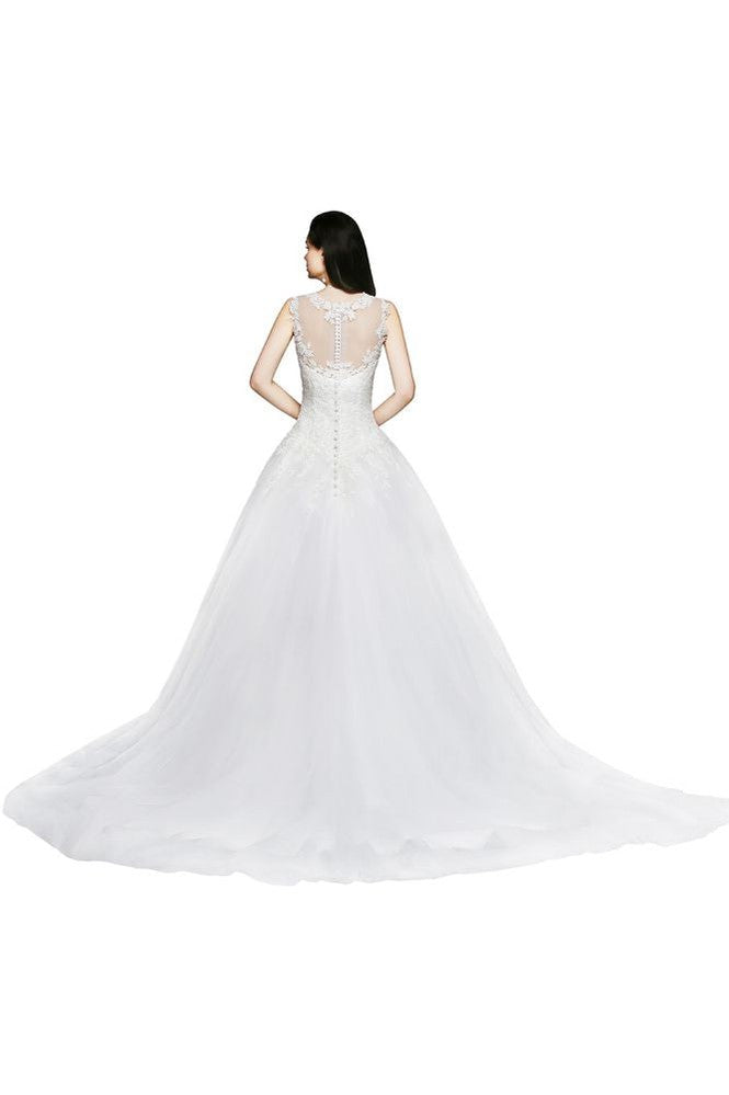 Robe de mariée en tulle avec appliques en dentelle