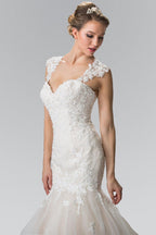 Lace Embellished Long Mermaid Style Wedding Dress