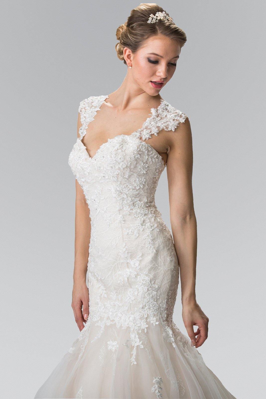 Lace Embellished Long Mermaid Style Wedding Dress