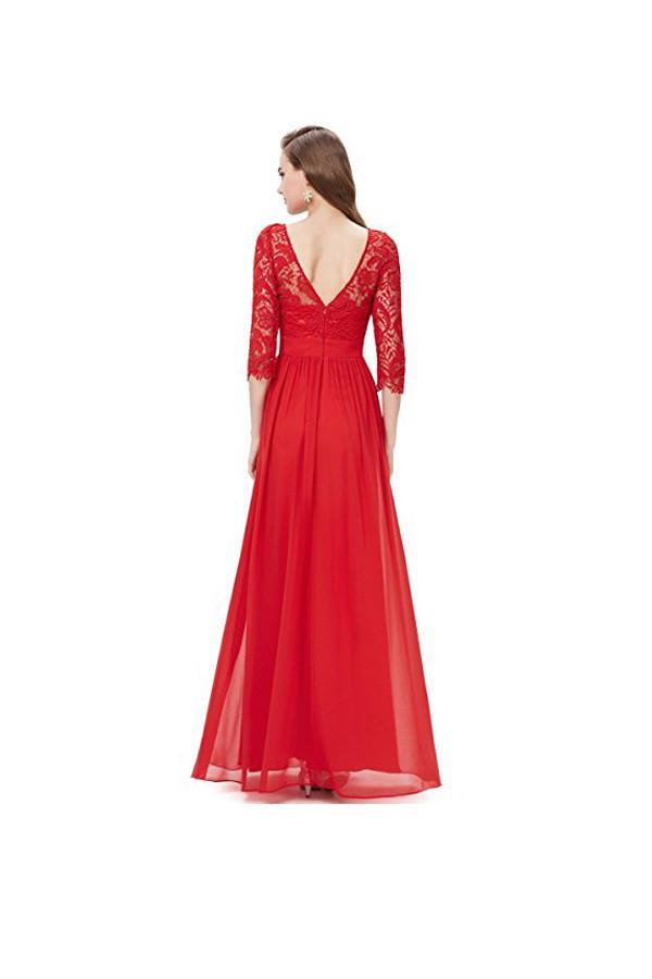 Vestido de noche largo de encaje con manga larga hasta el suelo, vestido de graduación PG271