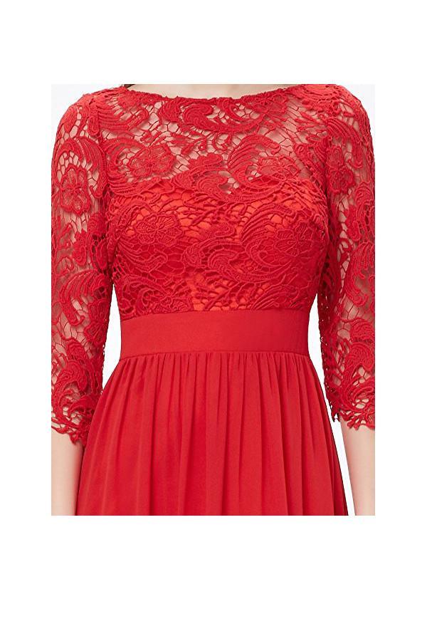 Vestido de noche largo de encaje con manga larga hasta el suelo, vestido de graduación PG271