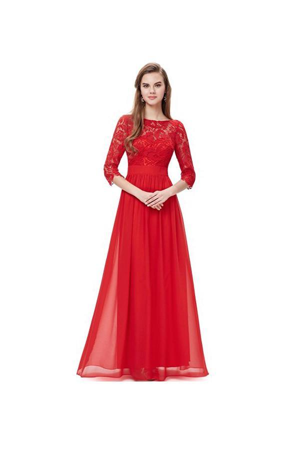 Vestido de noche largo de encaje con manga larga hasta el suelo, vestido de graduación PG271