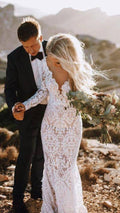 Robe de mariée rustique en dentelle, manches longues, style sirène, WD284