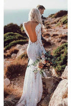 Robe de mariée rustique en dentelle, manches longues, style sirène, WD284