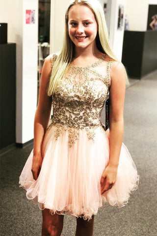 Robe de bal courte à lacets et perles, dos croisé, robe de soirée PD306