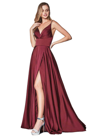 V Neck A-Line Satin Dress