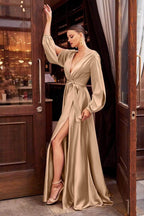 Long Sleeve High Slit Gown