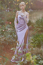 Cowl Neck Satin Affordable Prom A-Line Gown