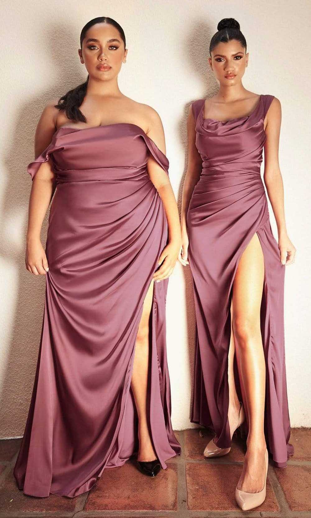 Robe en satin drapée à épaules dénudées