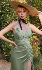 Ruched Deep V-Neck Evening Gown