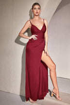 V-Neck High Slit Evening Gown
