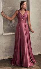 Robe de bal froncée à col en V et nœud