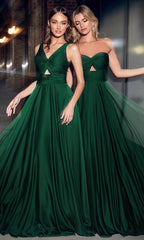Robe de bal froncée à col en V et nœud