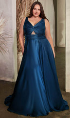 Robe de bal froncée à col en V et nœud