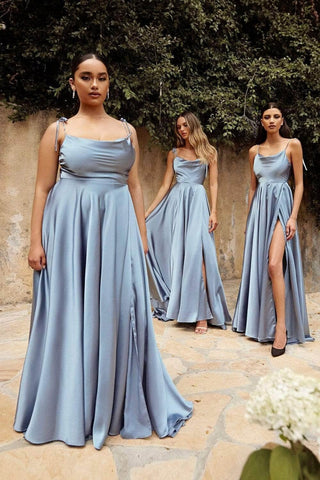 Robe de bal abordable en satin à col bénitier