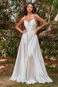 Robe trapèze en satin à col bénitier