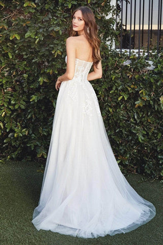 Robe de mariée bustier sans bretelles en tulle appliqué