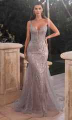 Plunging Godets Mermaid Evening Gown