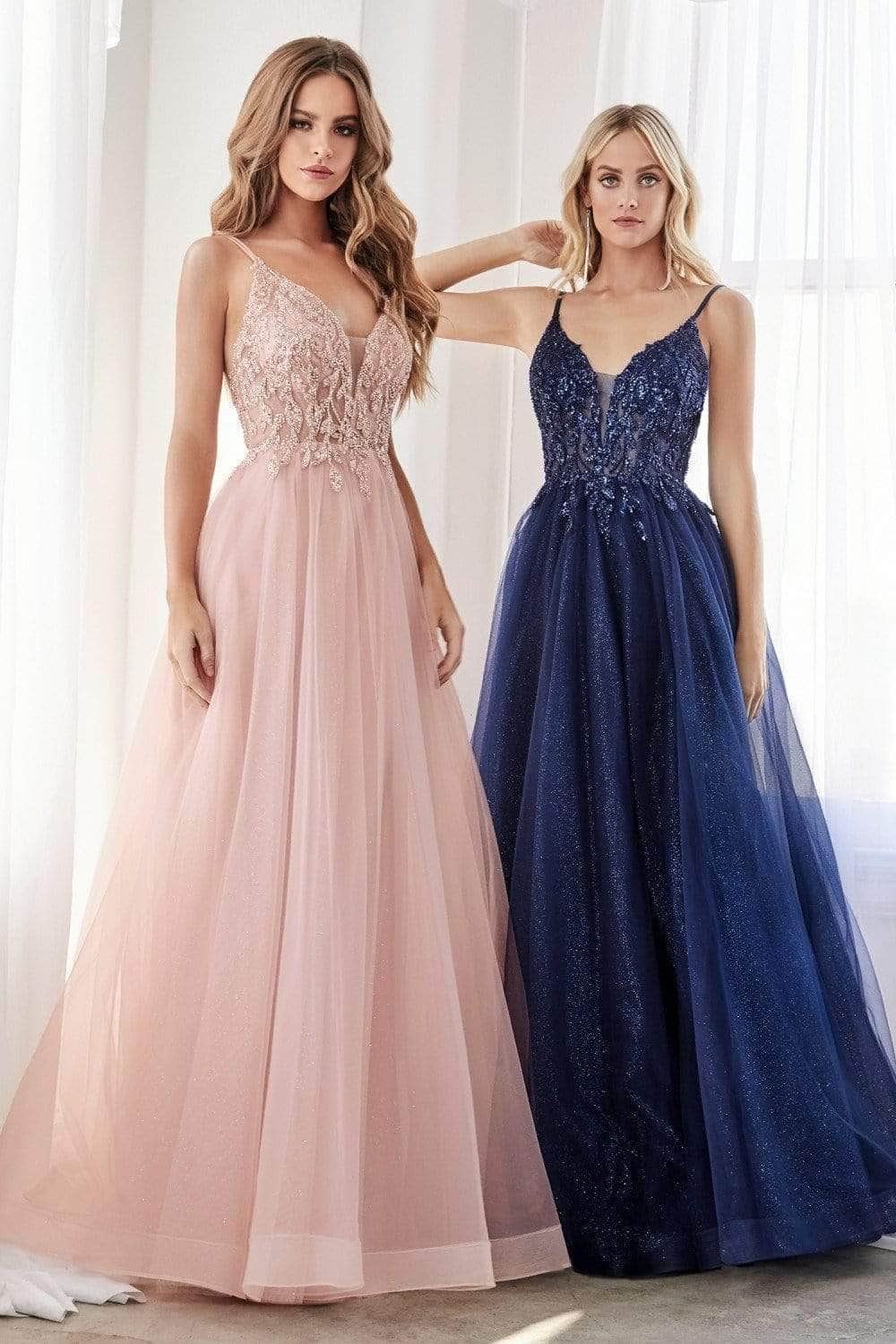 Plunging Beaded A-Line Junior Prom Gown