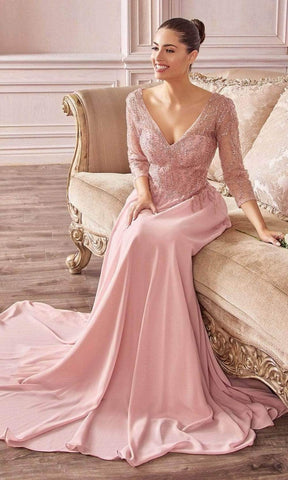 Sheer Quarter Beaded Chiffon Gown