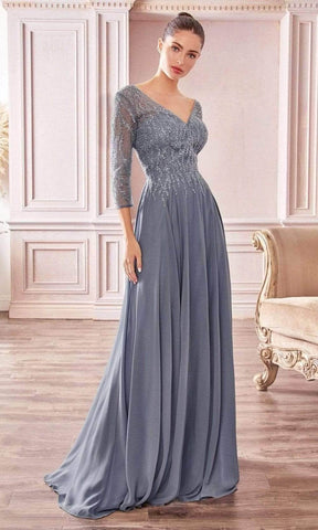 Sheer Quarter Beaded Chiffon Gown