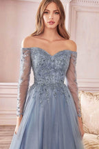 Beaded Glitter A-Line Tulle Gown