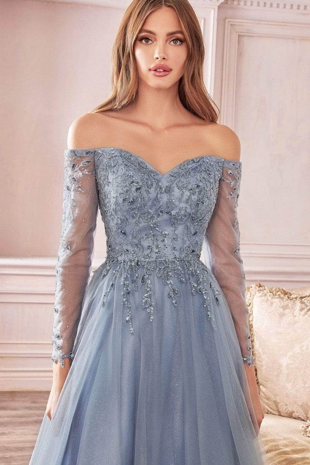 Beaded Glitter A-Line Tulle Gown