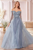 Beaded Glitter A-Line Tulle Gown
