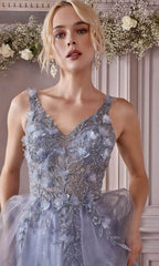 Vestido de graduación con apliques florales