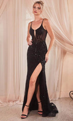 Beaded Illusion Scoop Prom Gown