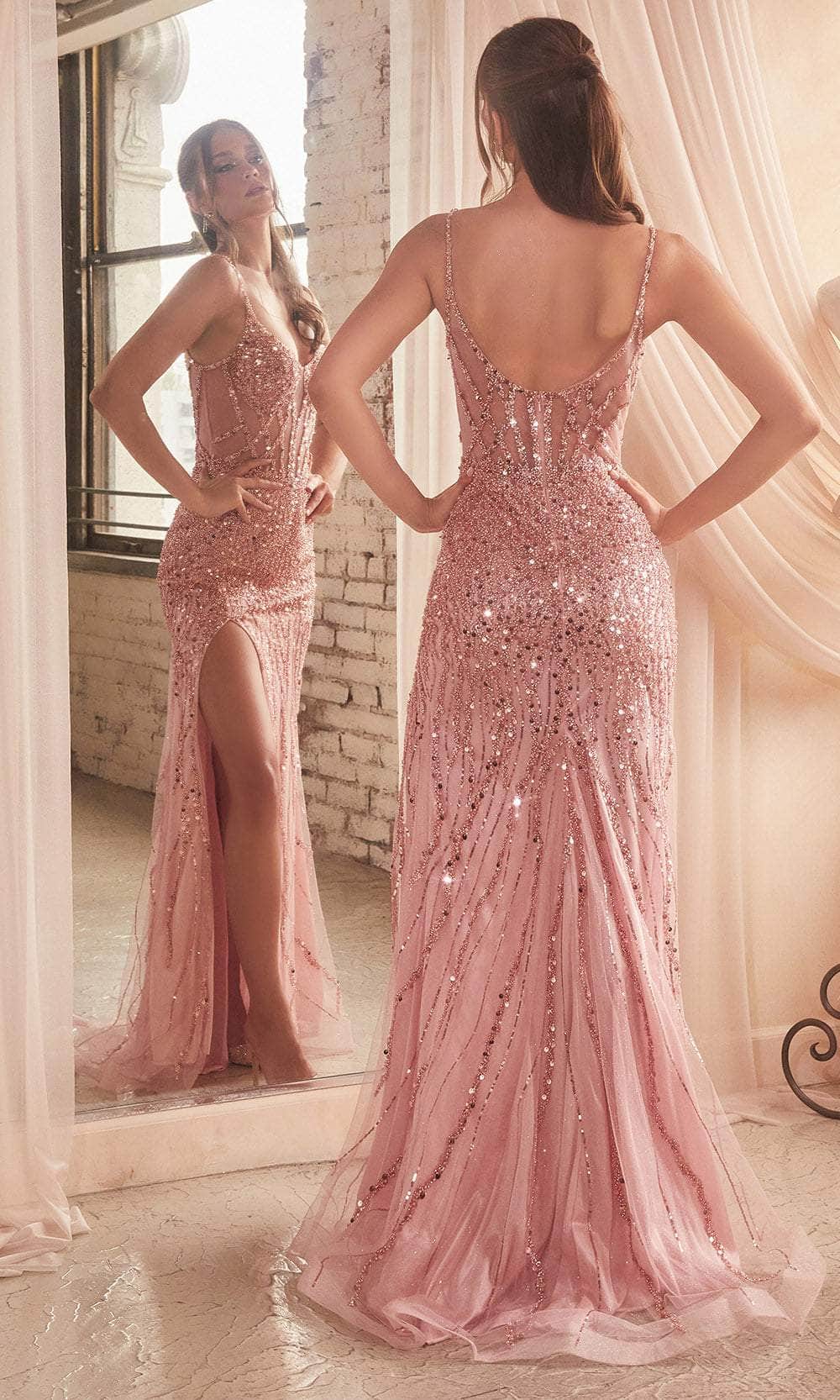 Beaded Illusion Scoop Prom Gown
