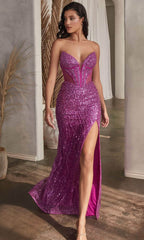Vestido de graduación con lentejuelas y escote en V pronunciado