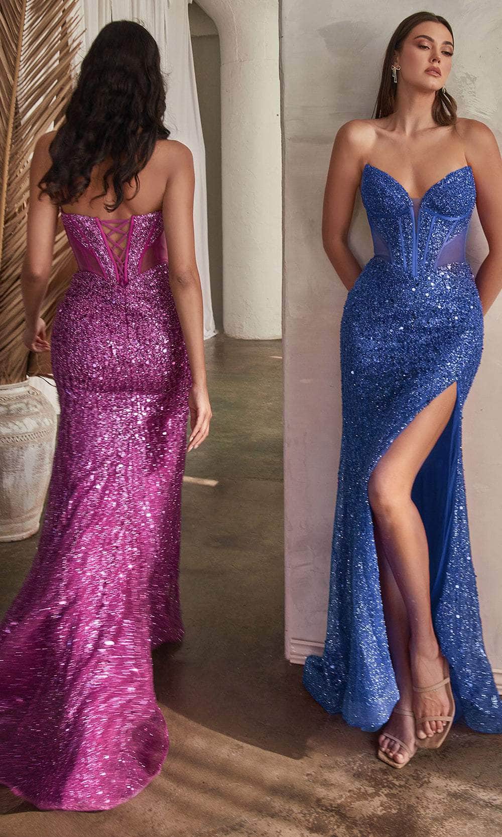 Vestido de graduación con lentejuelas y escote en V pronunciado