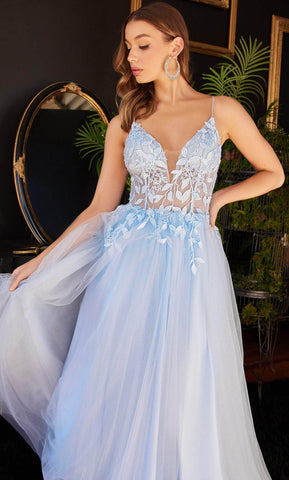 Plunging V-Neck Appliqued Classic Prom Gown