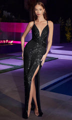 Robe de bal drapée à paillettes