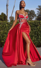 Strapless Illusion Waist Evening Gown