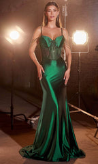 Long Sleeve Plunging V-Neck High Slit Gown