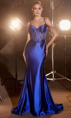 Long Sleeve Plunging V-Neck High Slit Gown