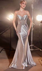 Long Sleeve Plunging V-Neck High Slit Gown